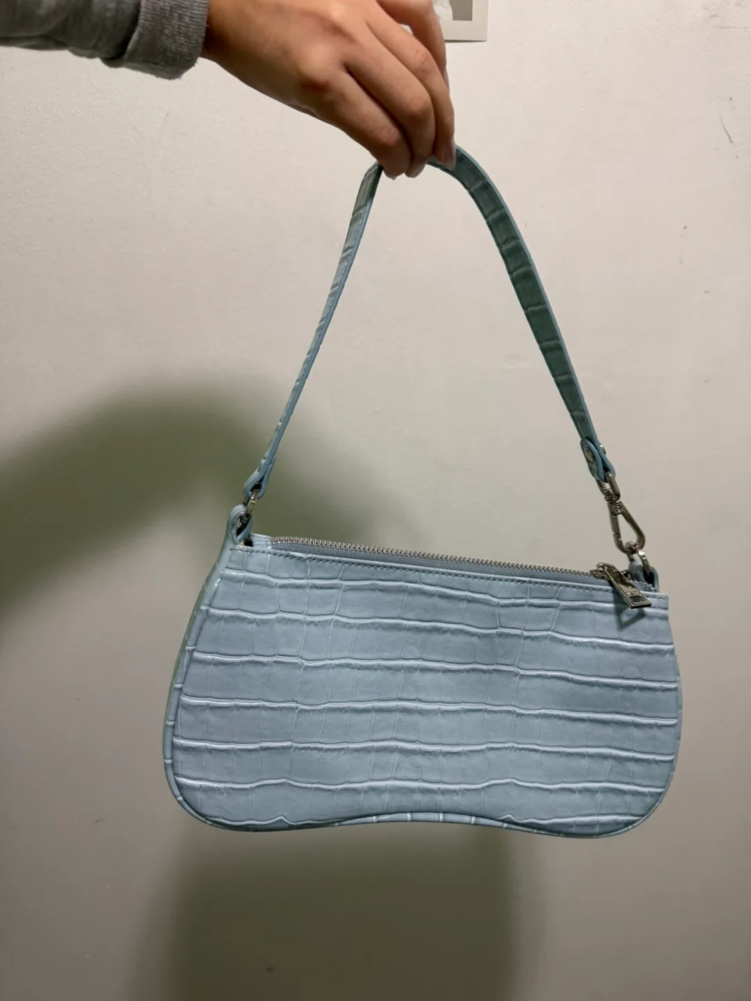 Light Blue Croc-Embossed Baguette Shoulder Bag image indicator(2)