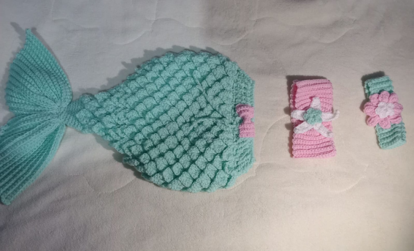 Handmade Crochet Mermaid Tail Costume with Headband Set - photo 2