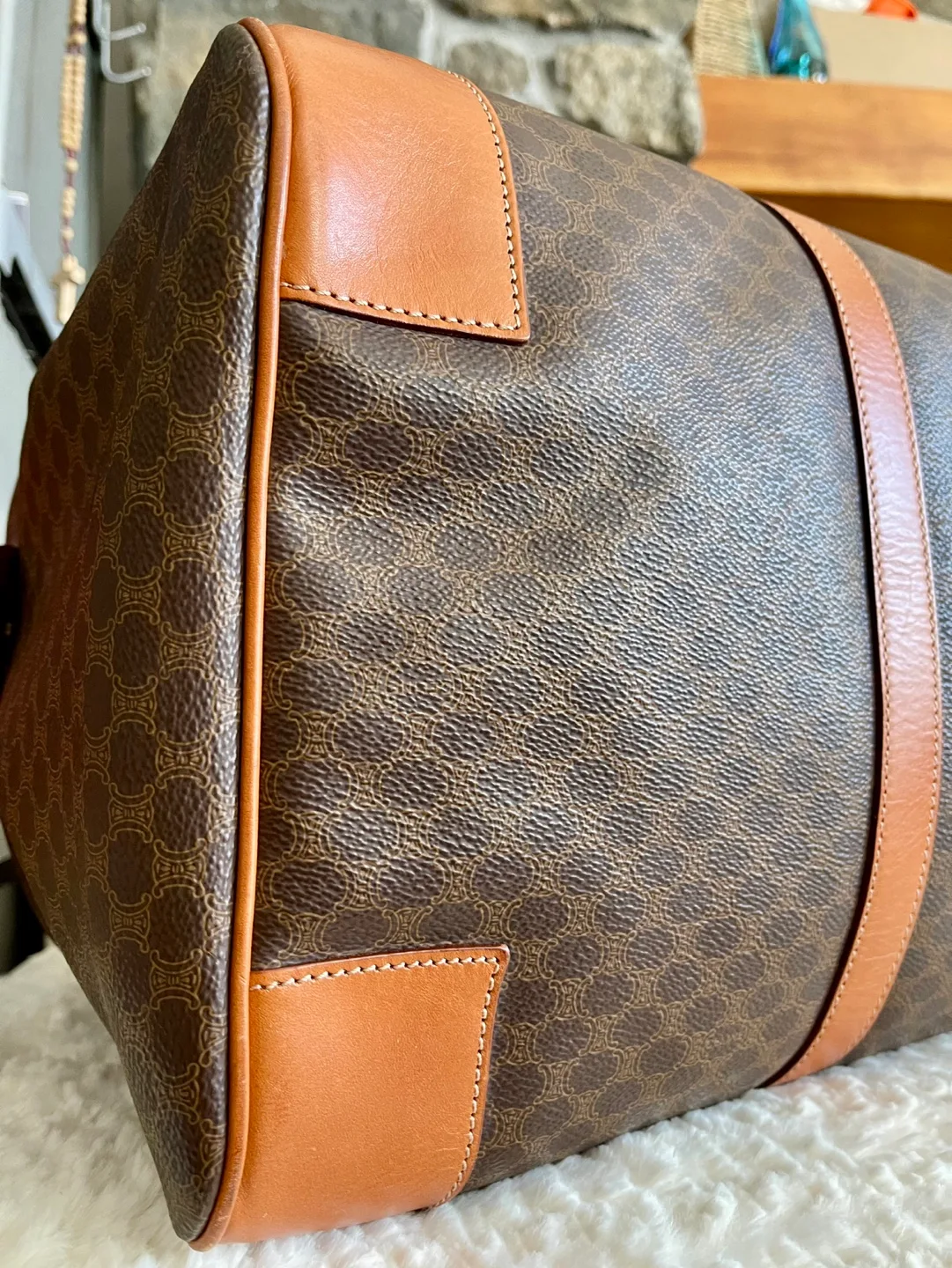 Vintage Celine Paris Made in Italy Brown & Tan Travel Bag image indicator(7)