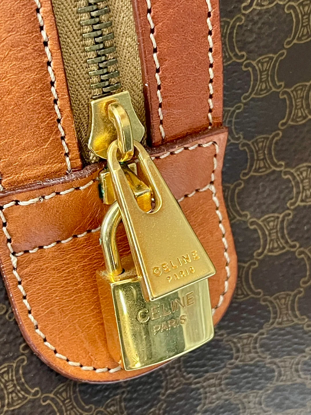 Vintage Celine Paris Made in Italy Brown & Tan Travel Bag image indicator(8)