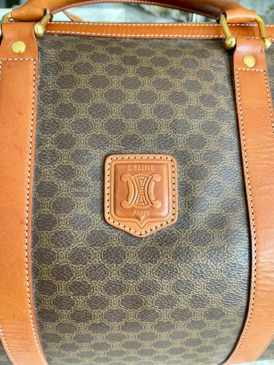 Vintage Celine Paris Made in Italy Brown & Tan Travel Bag image indicator(2)