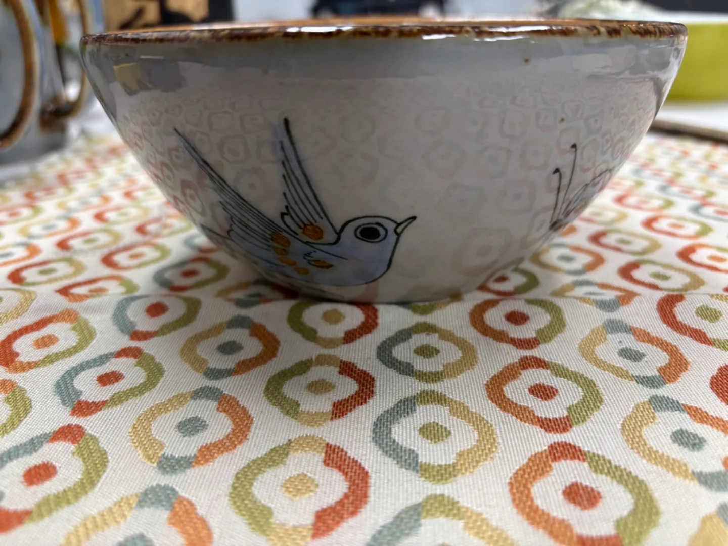 Vintage Paloma Mexico Pottery Bowl with Bird and Floral Design thumbnail