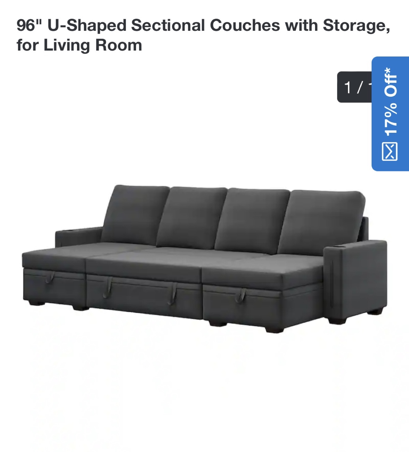 NEW -96" U-Shaped Sectional Couch with Storage