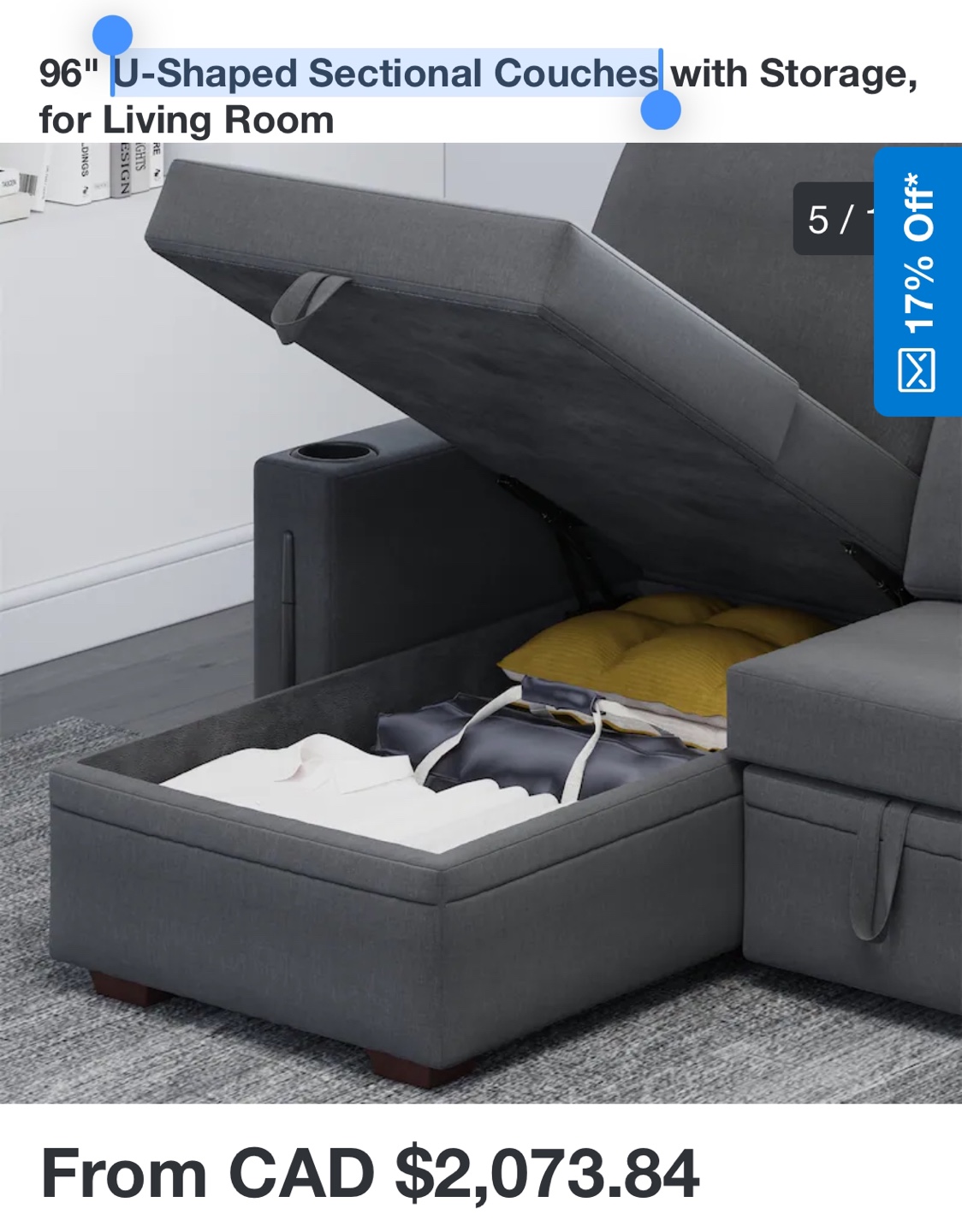 NEW -96" U-Shaped Sectional Couch with Storage - photo 2