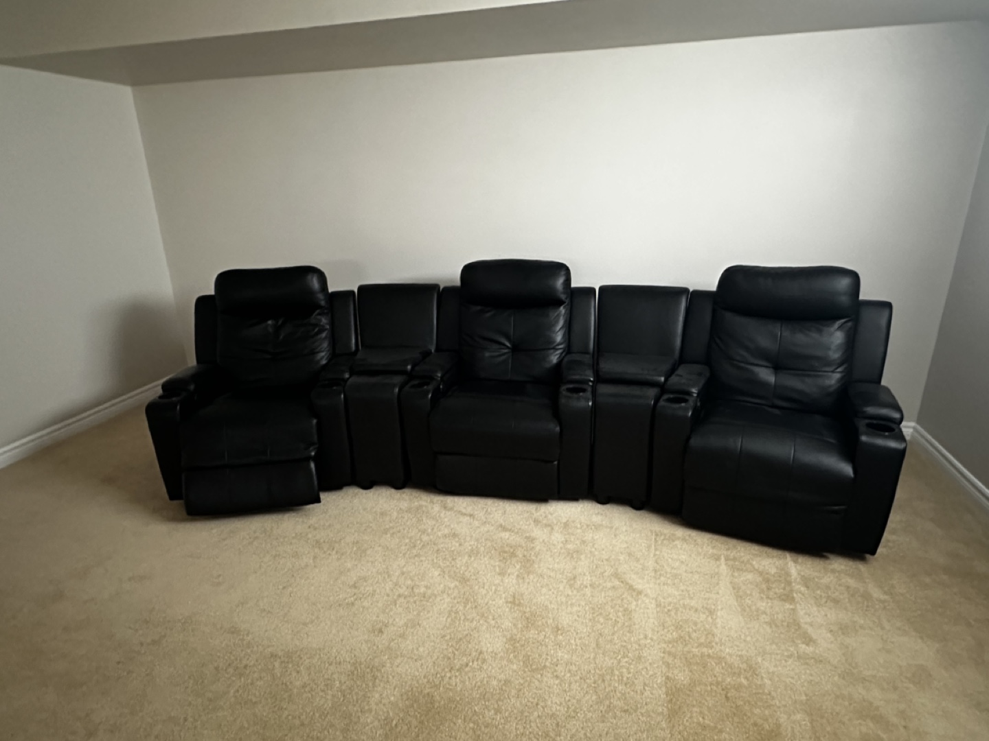 Three-Seat Black Leather Home Theatre Recliner Set