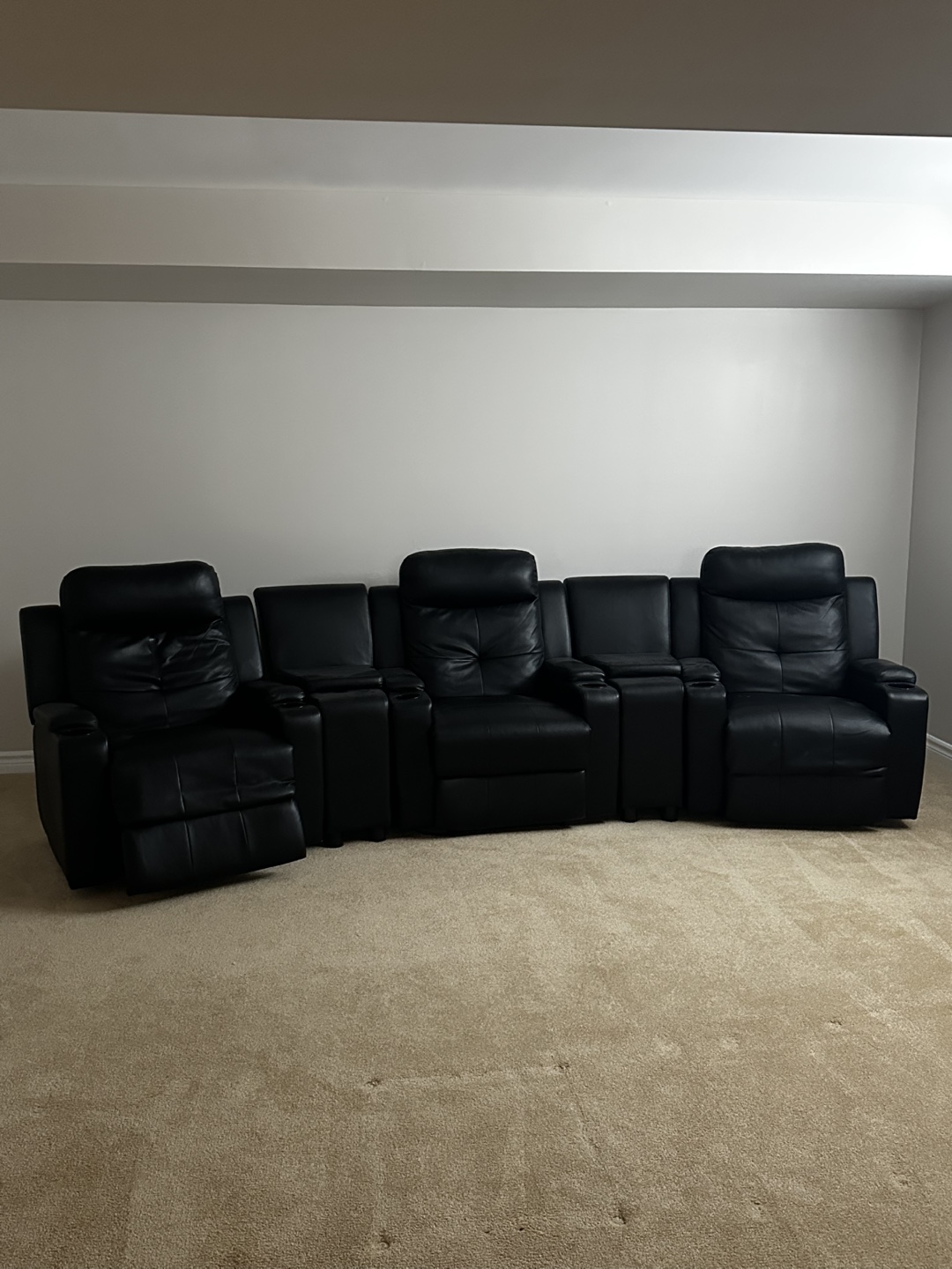 Three-Seat Black Leather Home Theatre Recliner Set - photo 2