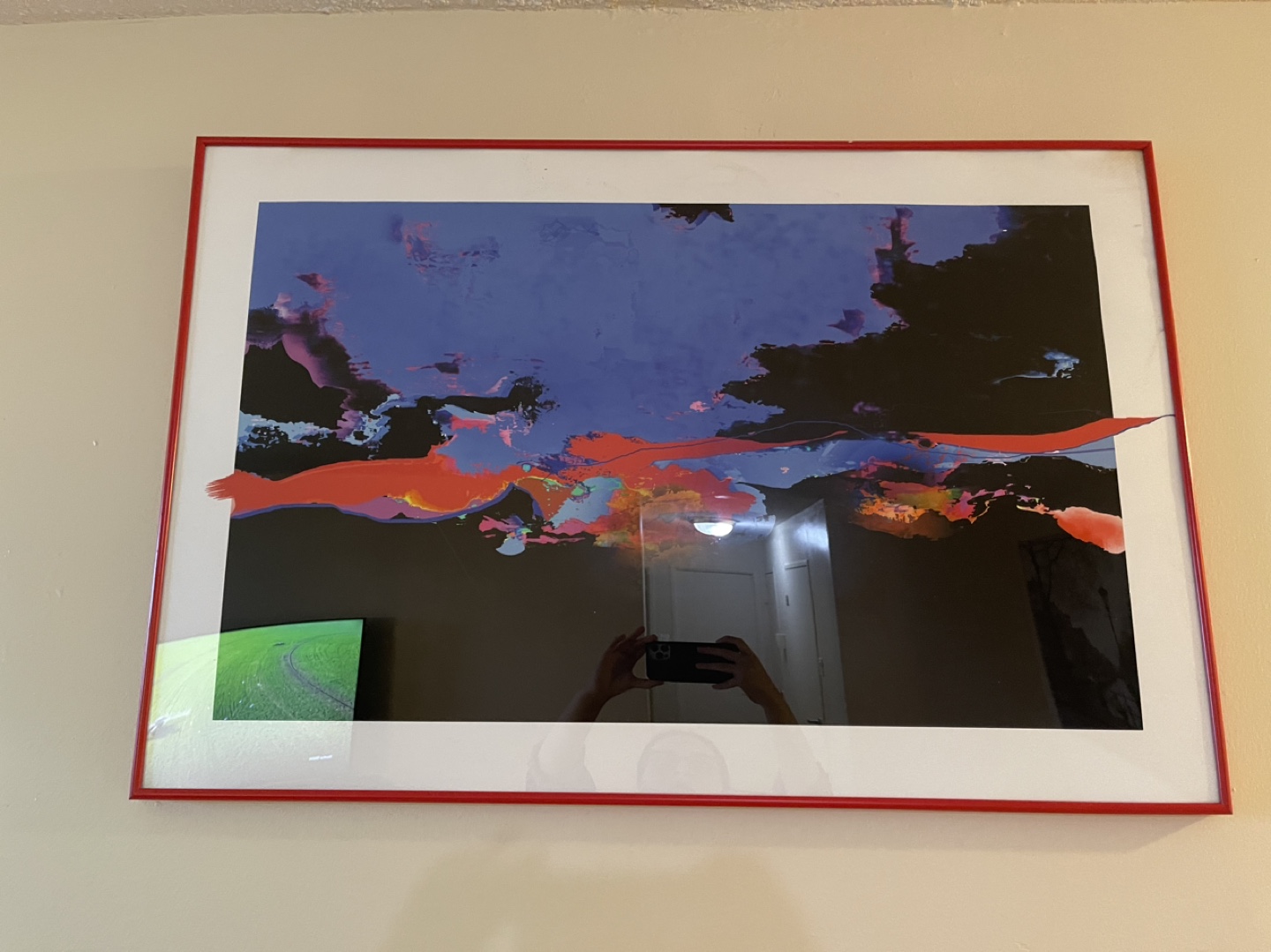 Large Abstract Print in Red Frame