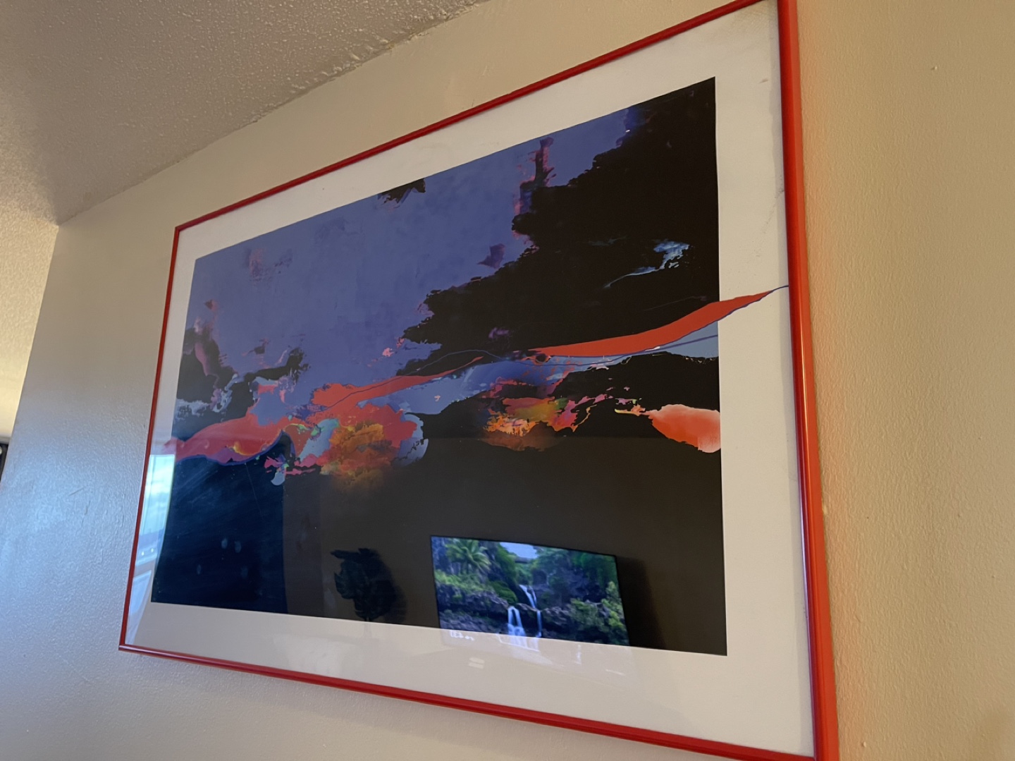 Large Abstract Print in Red Frame - photo 3