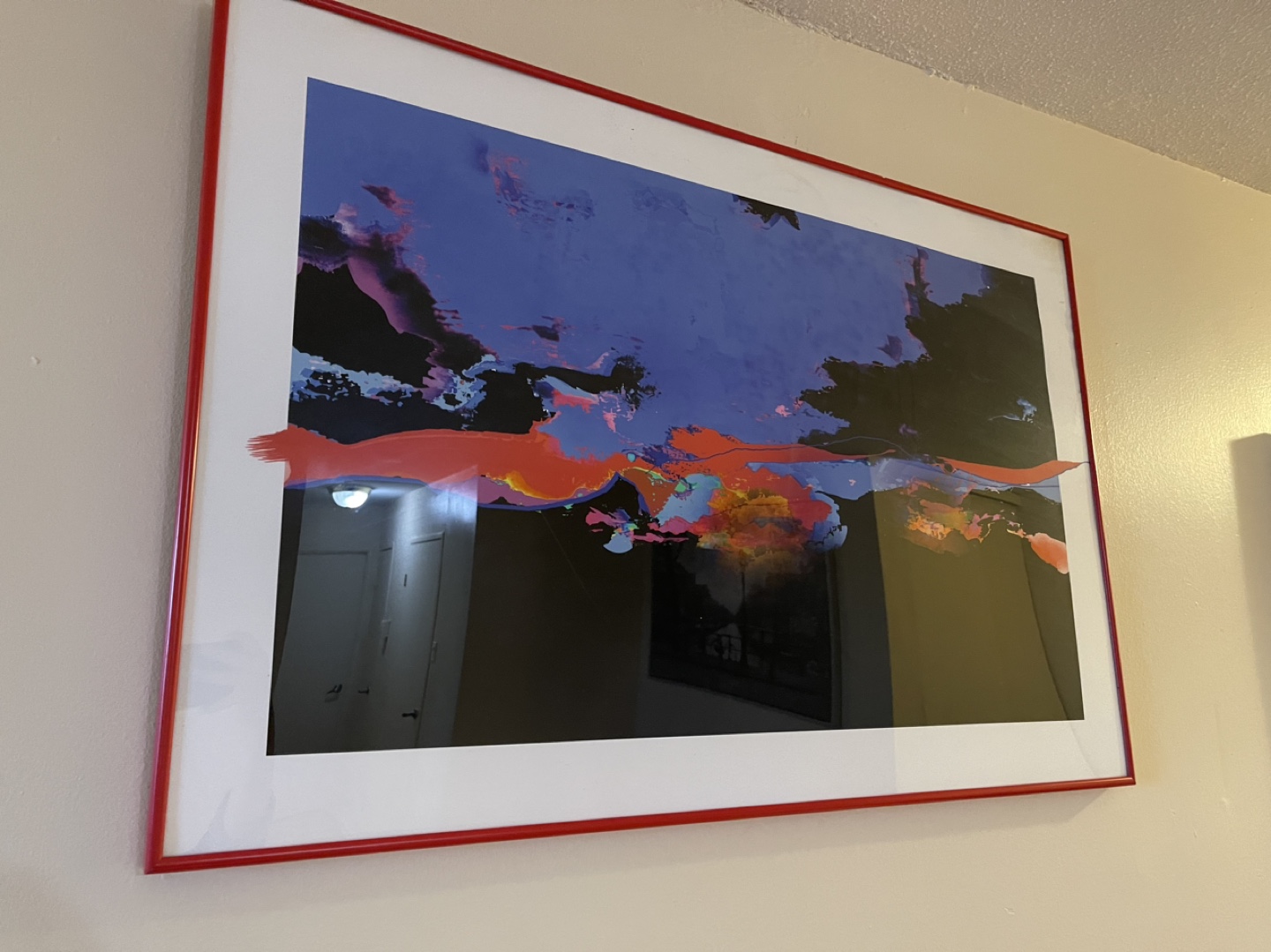 Large Abstract Print in Red Frame - photo 2