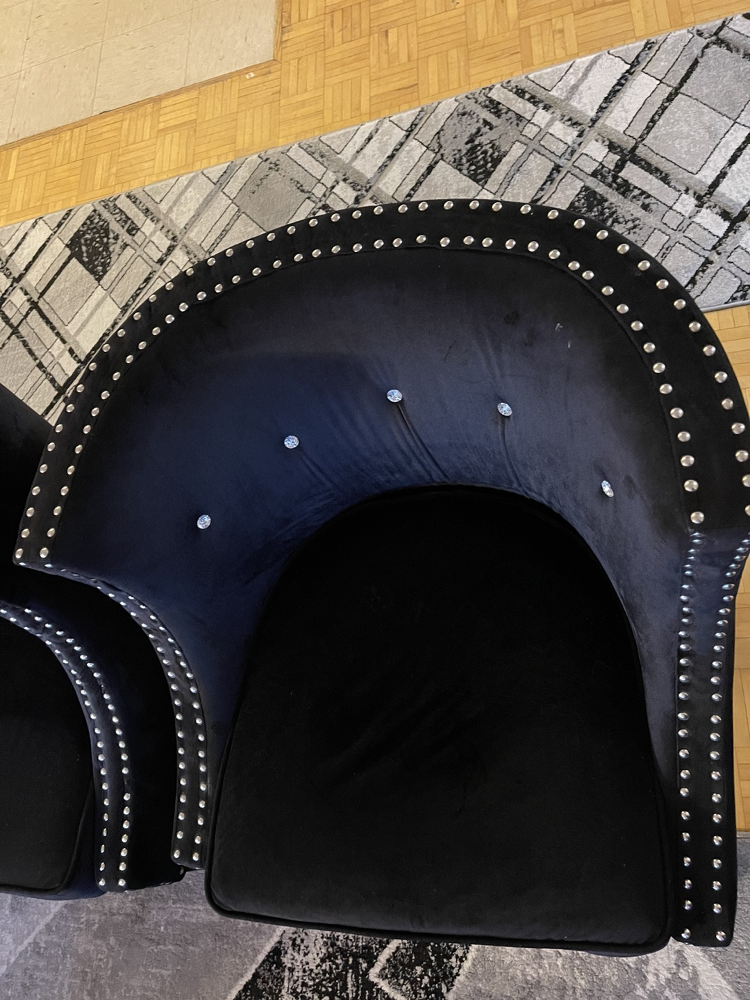 Pair of Black Velvet Accent Chairs with Crystal Studs - photo 4