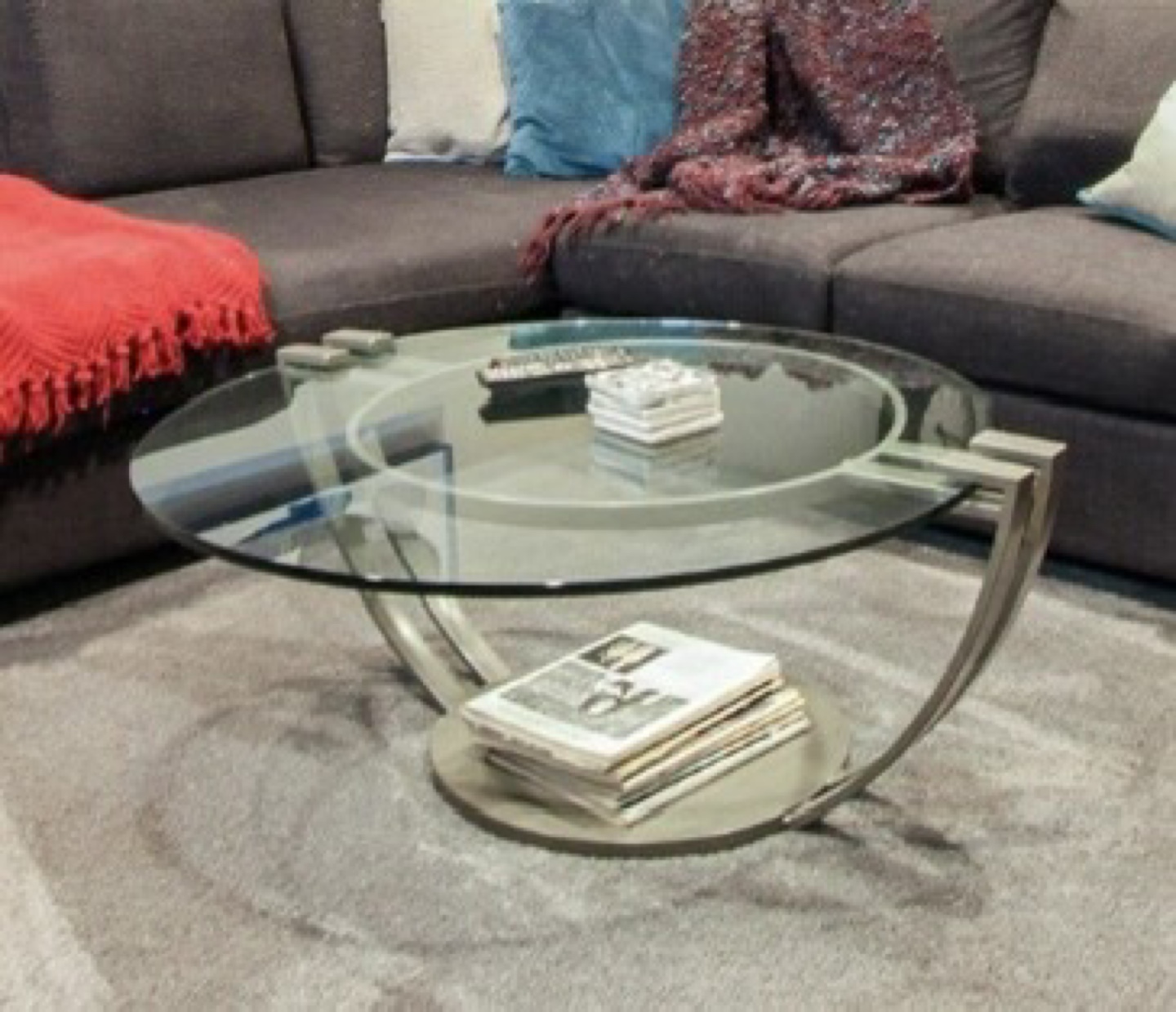 Round Glass Coffee Table with Metal Base