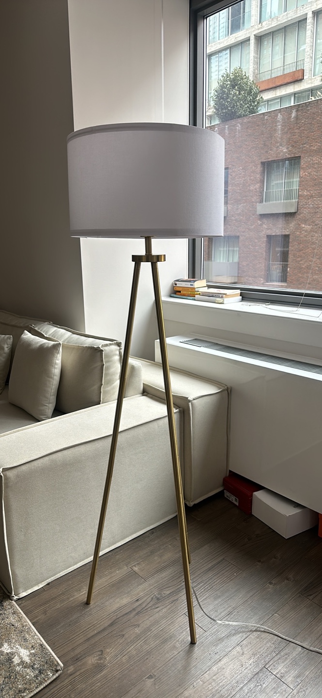 Gold Tripod Floor Lamp with White Shade