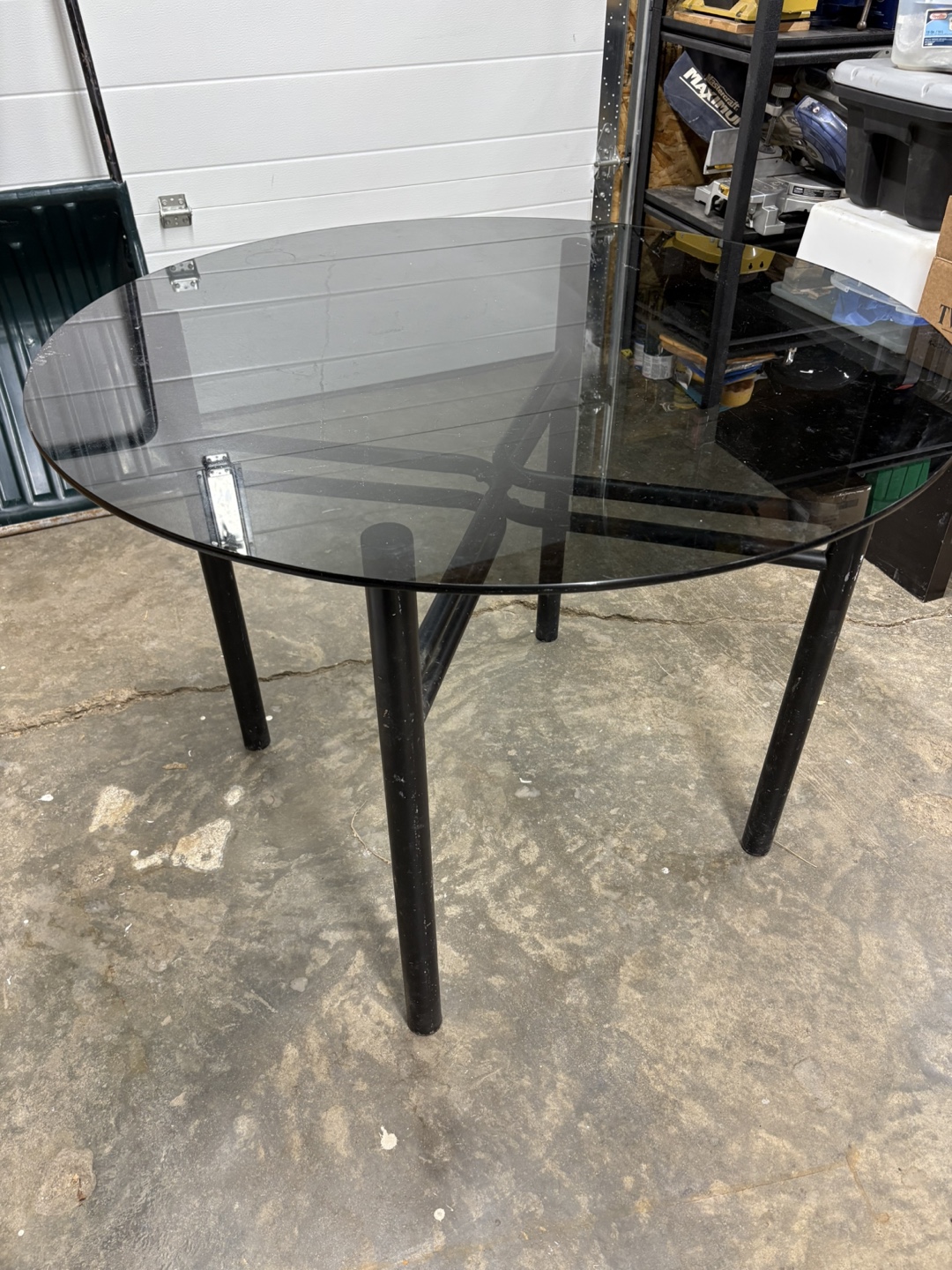Round Glass Dining Table with Black Metal Legs