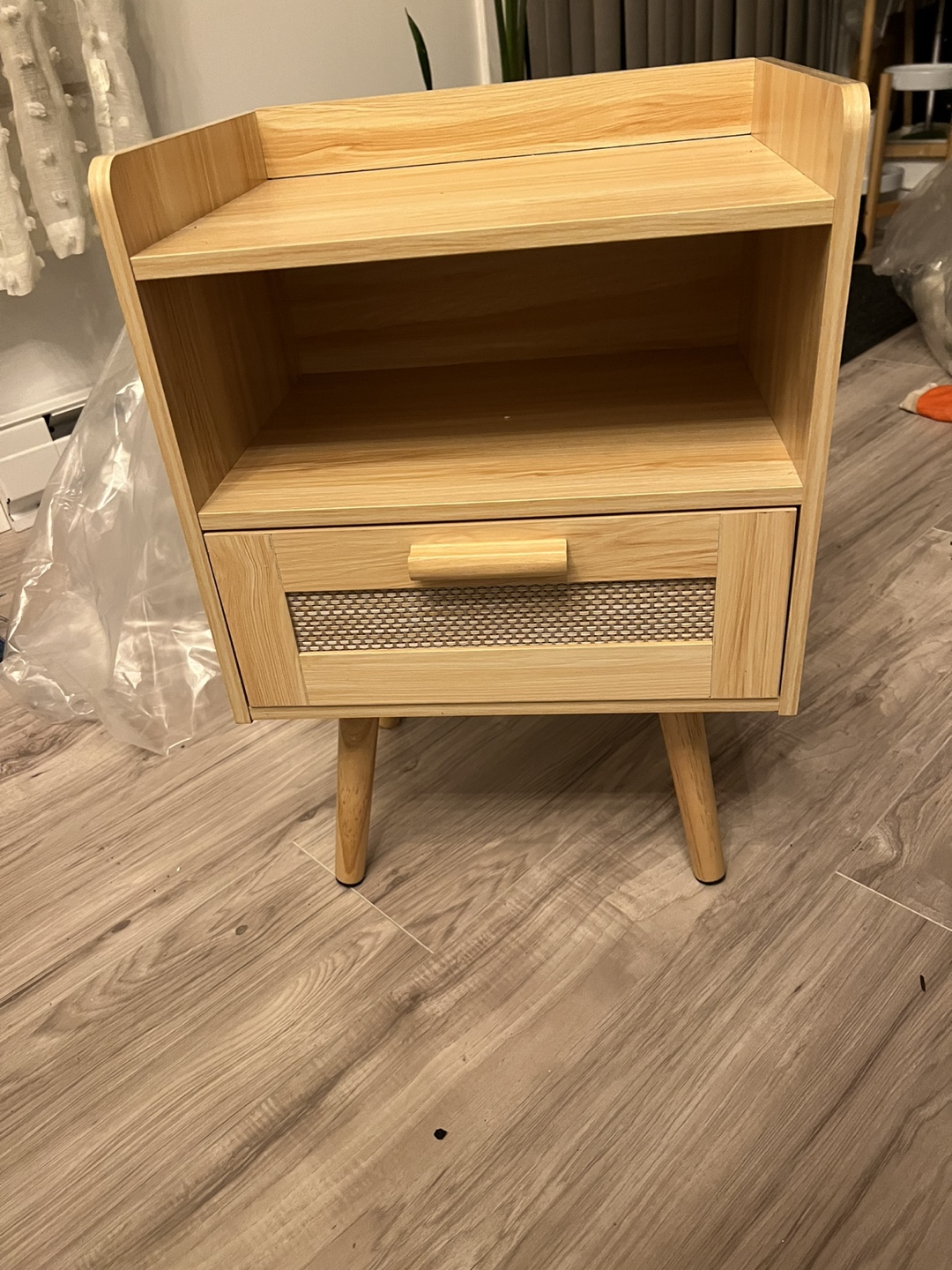 Wooden Nightstand with Drawer and Shelf