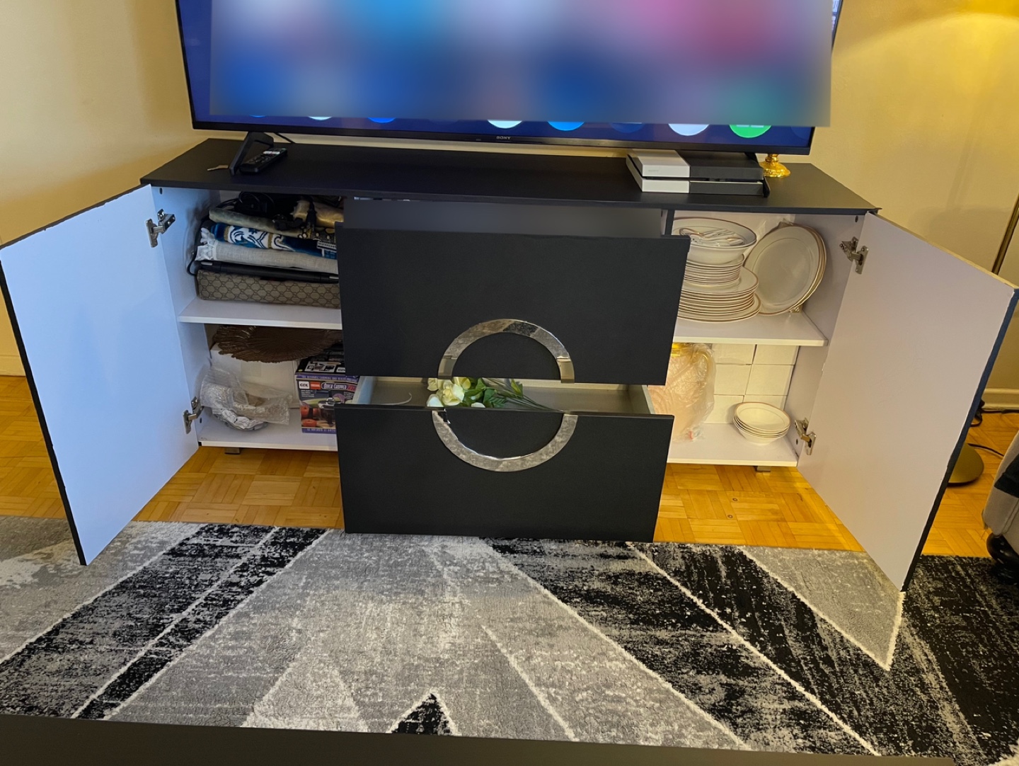 Modern Black TV Stand with Storage - photo 3