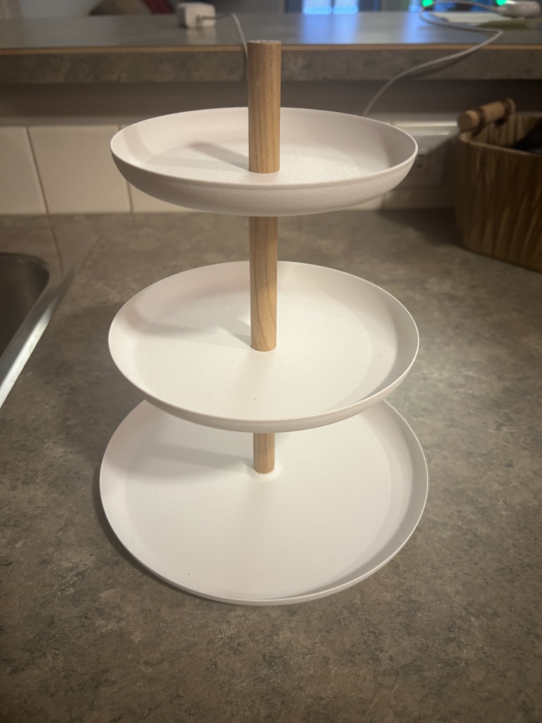 Three-Tiered White Serving Stand with Wooden Centre Pole - photo 2