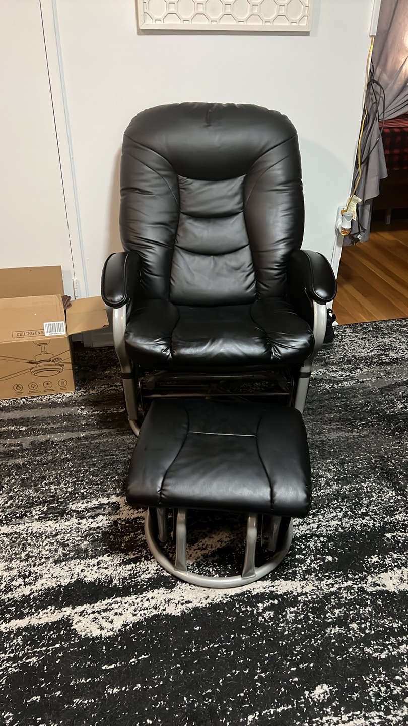 Black Leather Glider Rocker Recliner with Ottoman