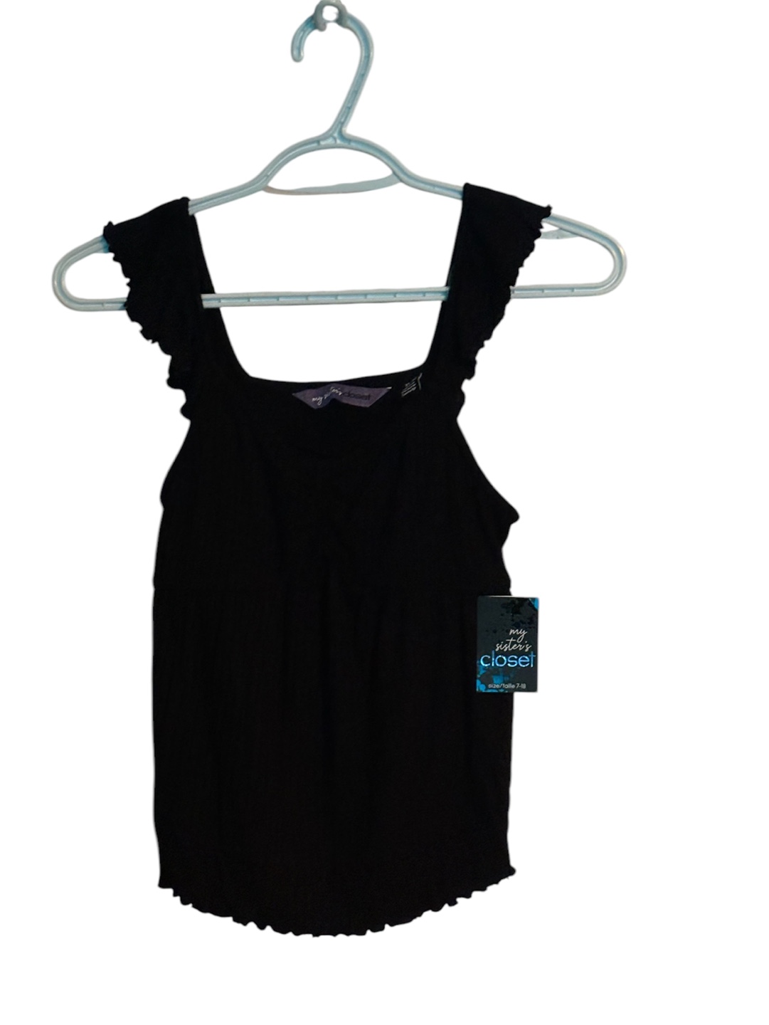My Sister’s Closet Black Ribbed Tank Top with Ruffle Detail
