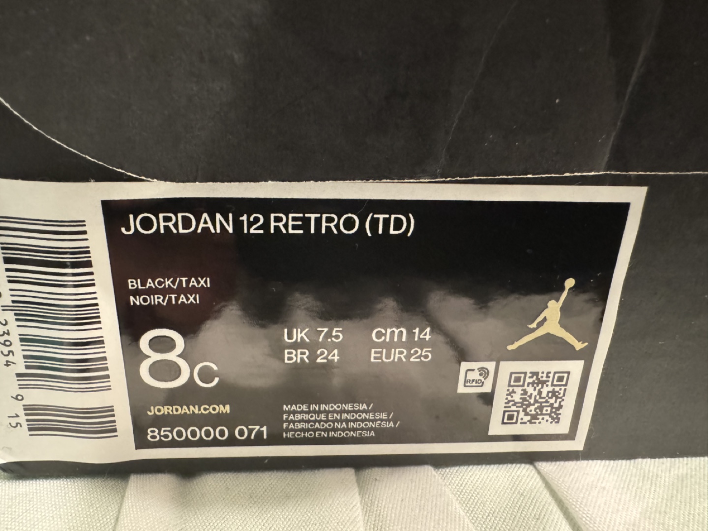 Jordan 12 Retro TD Black/Taxi 8C
