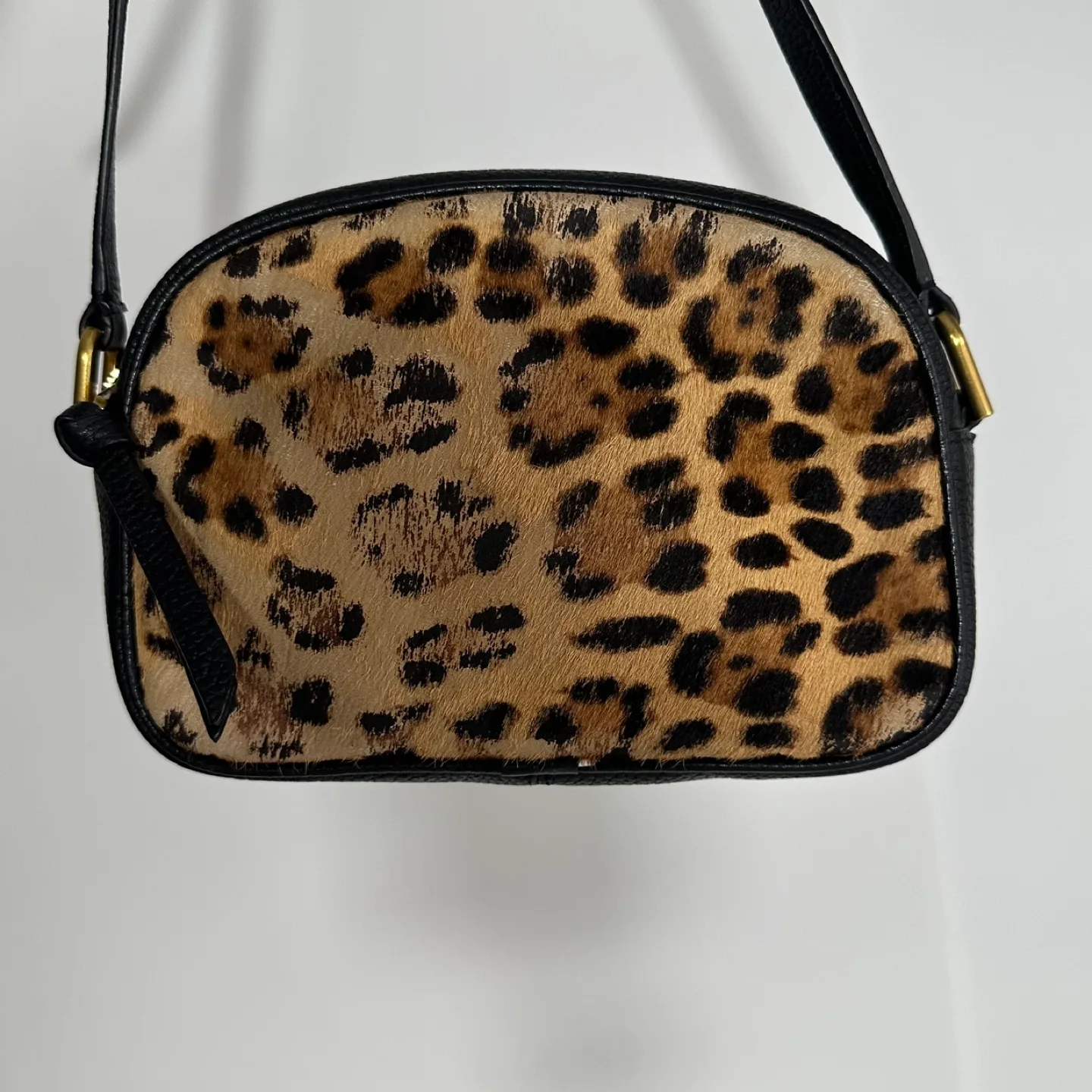 J Crew Devon Camera Bag Leopard Cow Hair Leather Crossbody Bag image indicator(2)