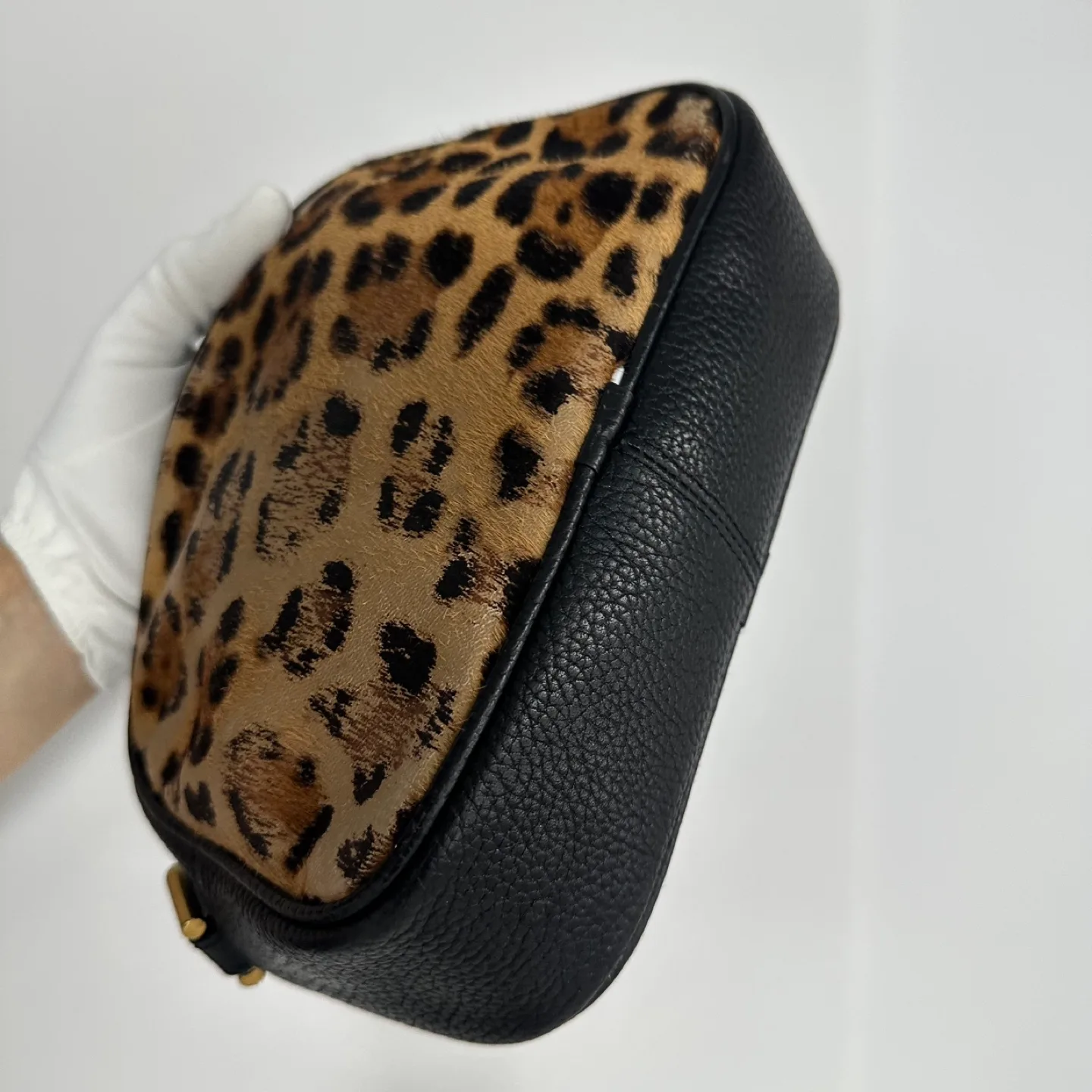 J Crew Devon Camera Bag Leopard Cow Hair Leather Crossbody Bag image indicator(5)