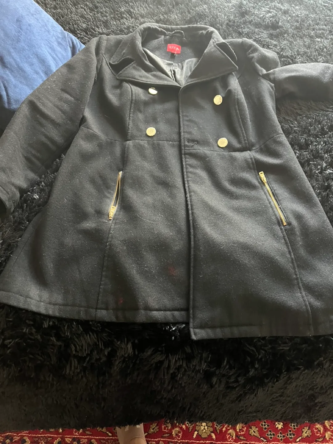 GUESS Black Double-Breasted Peacoat image indicator(3)