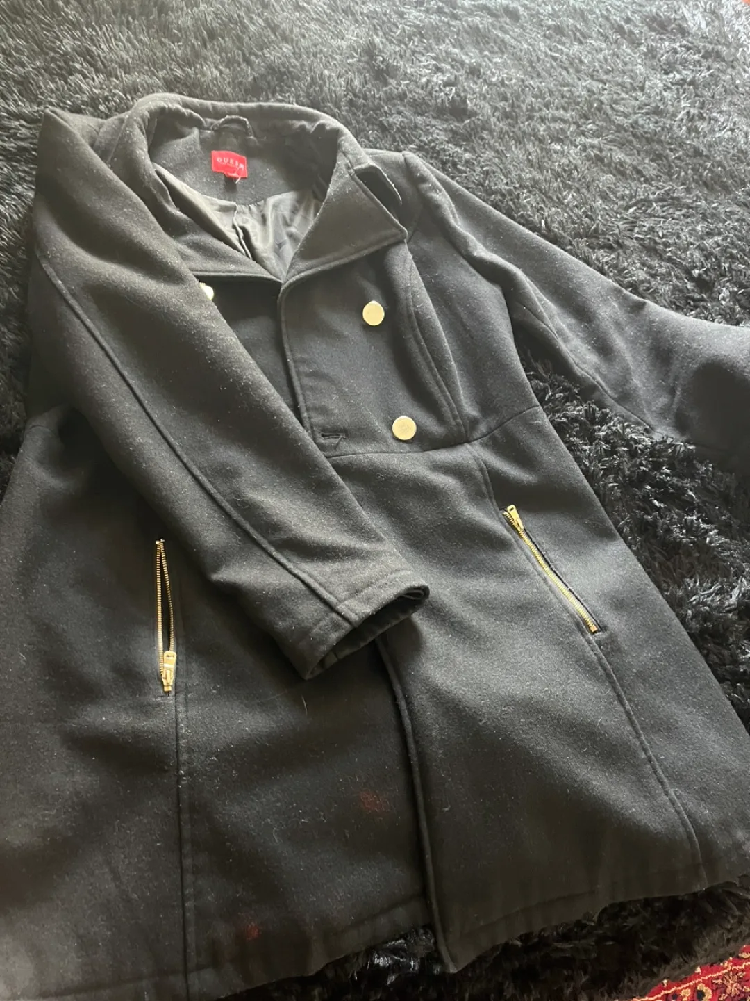 GUESS Black Double-Breasted Peacoat image indicator(2)