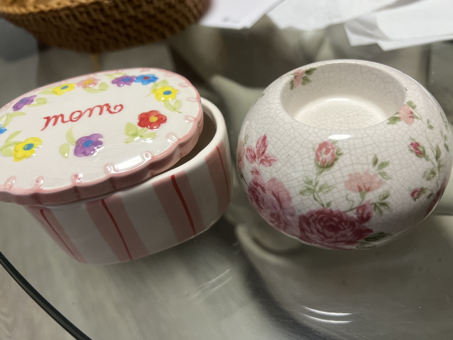 Set of 2 Ceramic Trinket Boxes - Floral & Mom Design - photo 2