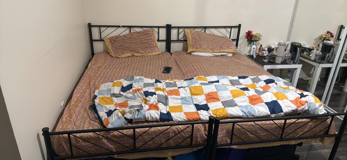 Metal twin bed frame and mattress total 2 twin beds