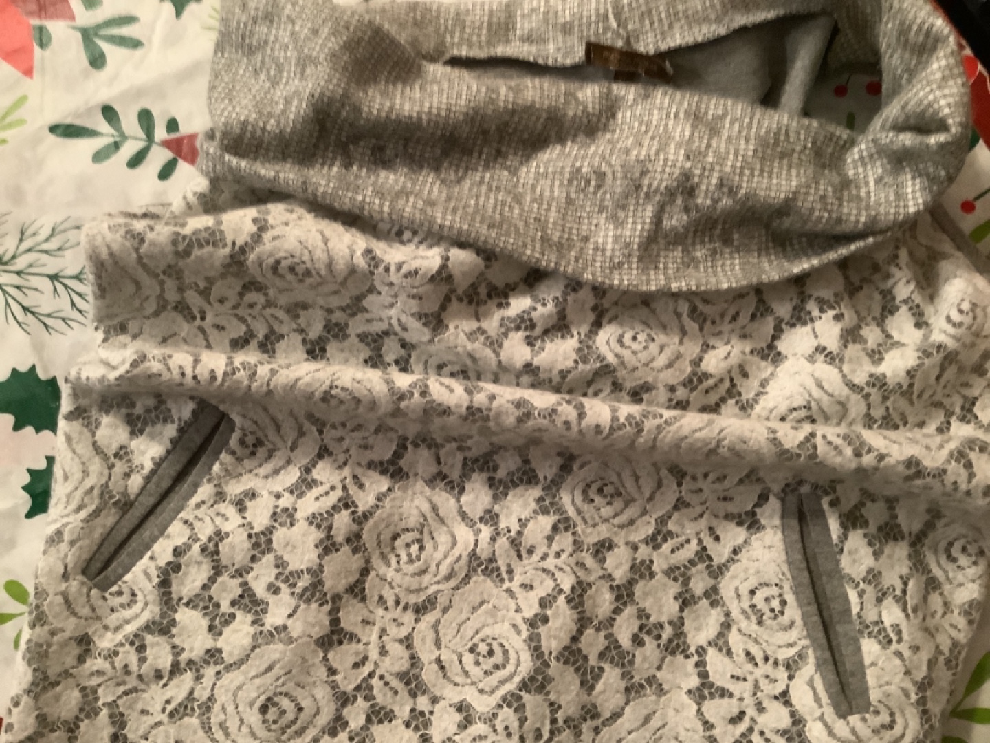 Grey Lace Overlay Sweater