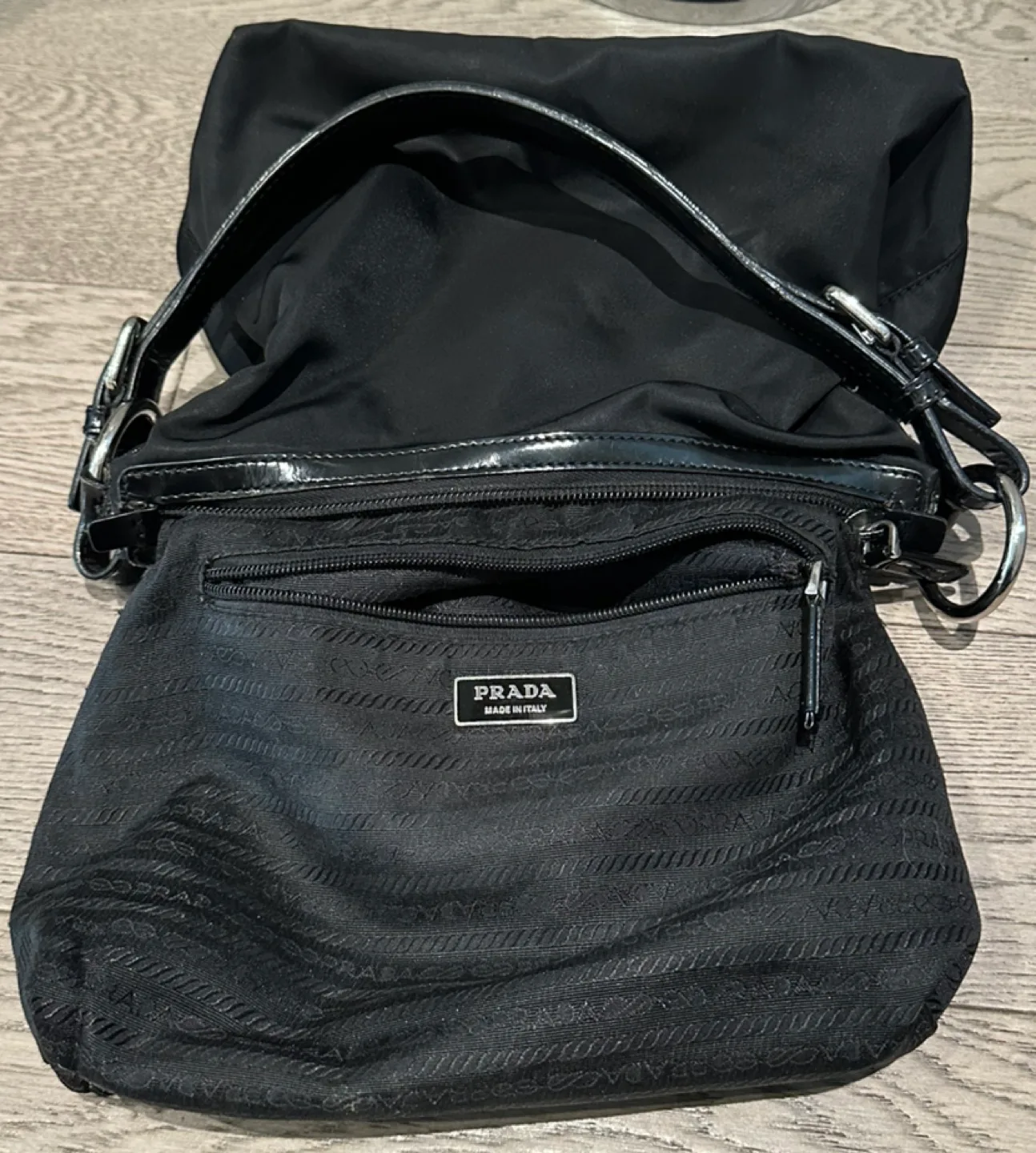 Authentic Prada Black Nylon leather detailed Shoulder Bag image indicator(6)