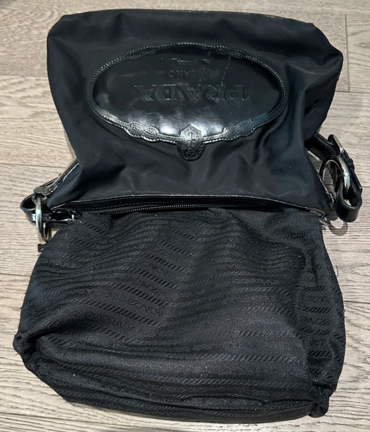 Authentic Prada Black Nylon leather detailed Shoulder Bag image indicator(7)