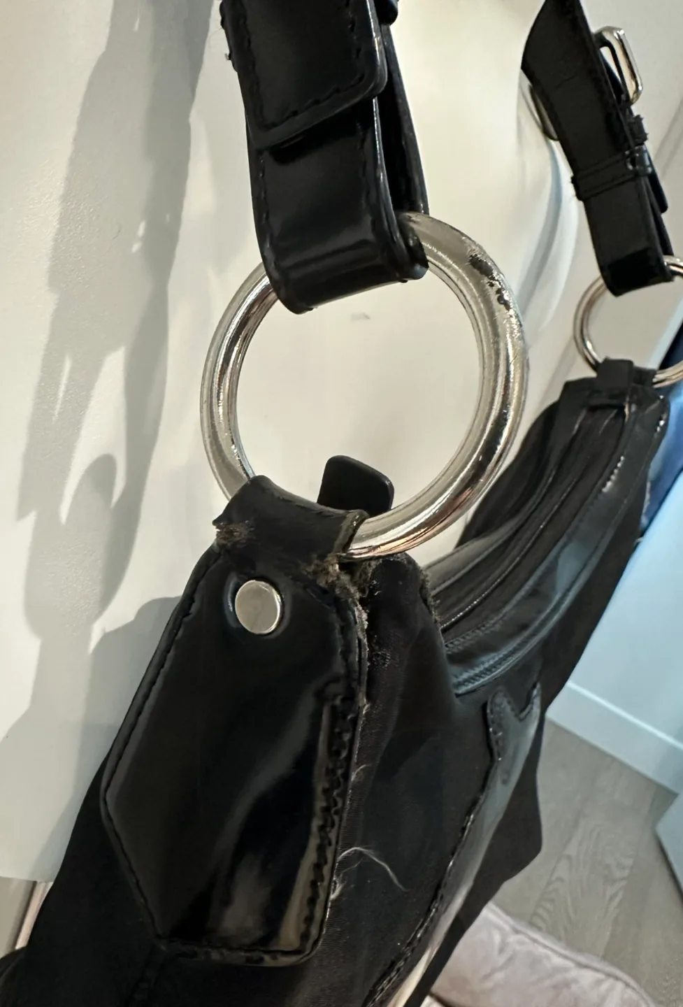 Authentic Prada Black Nylon leather detailed Shoulder Bag image indicator(3)