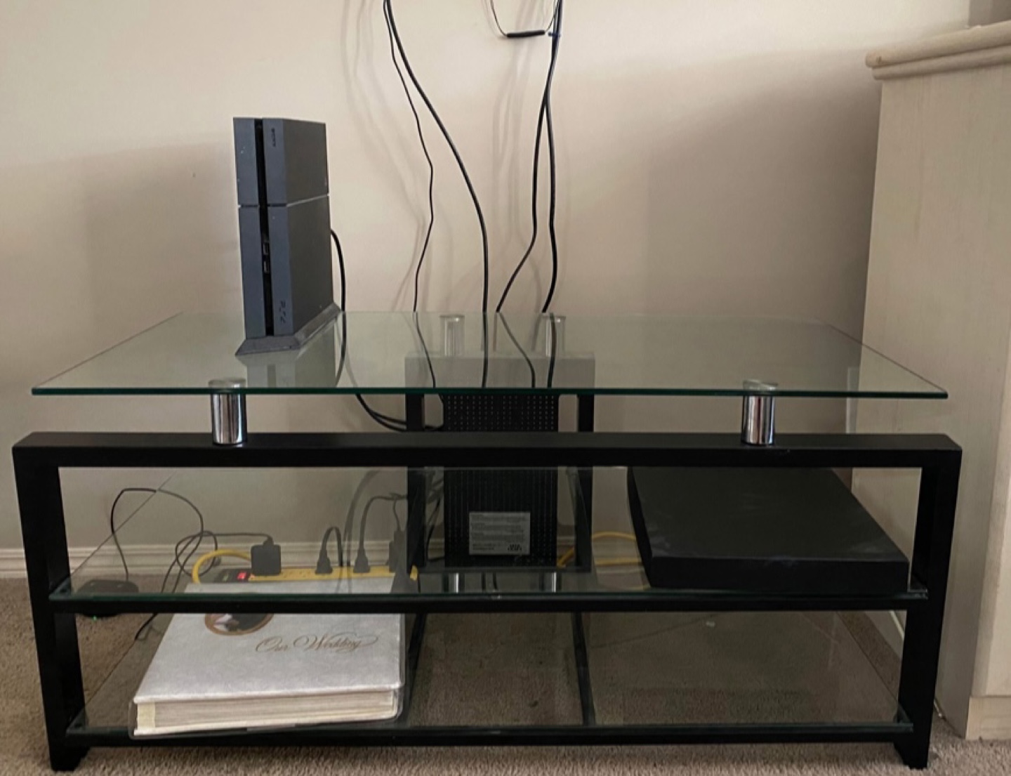 Glass top coffee table with black metal frame - photo 2