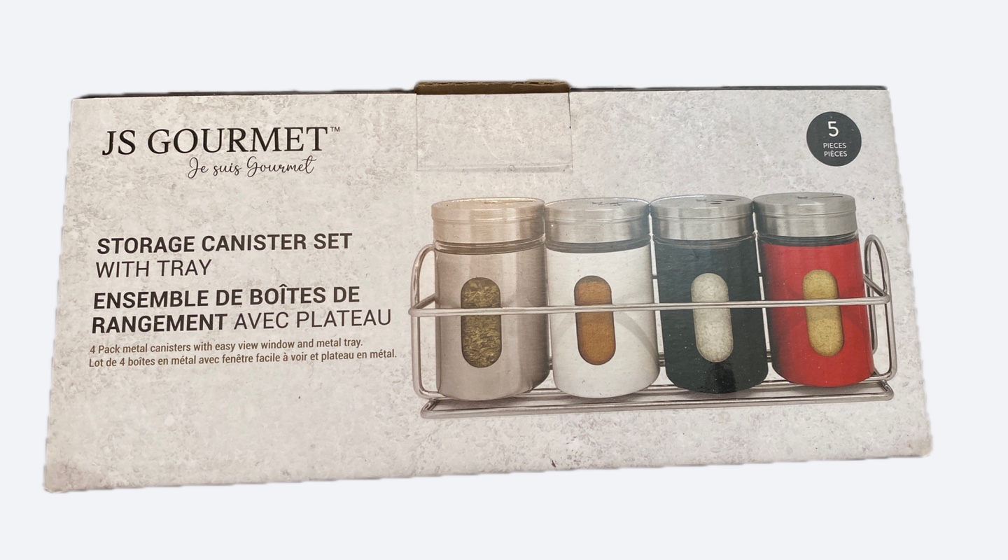 JS Gourmet 4-Piece Spice Canister Set with Tray