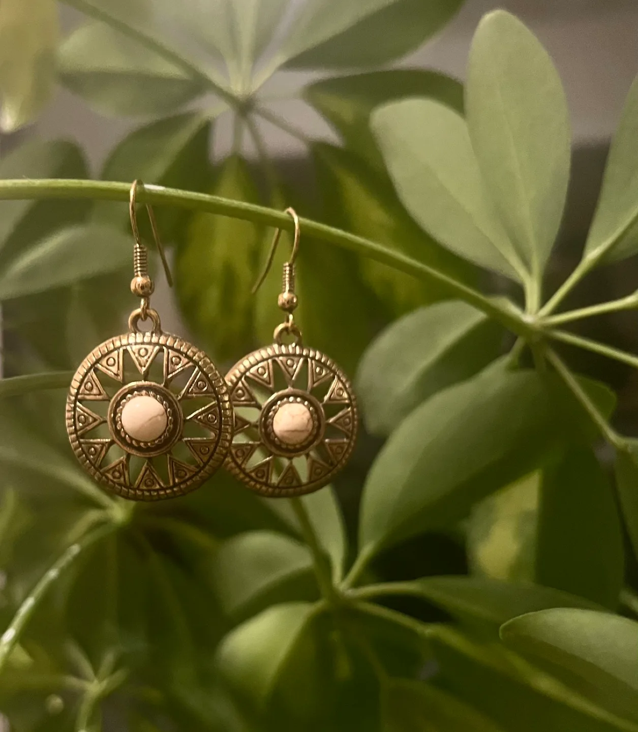 Bohemian Gold Tone Drop Earrings with White Stone image indicator(2)