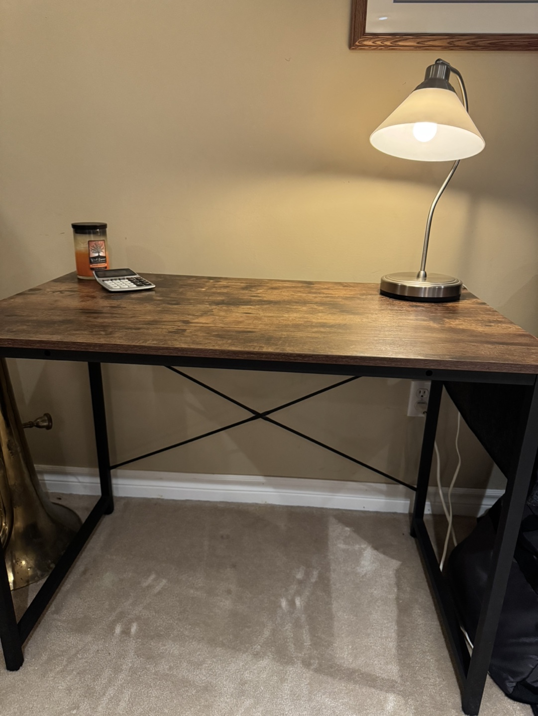 Rustic Brown Writing Desk with Metal Frame