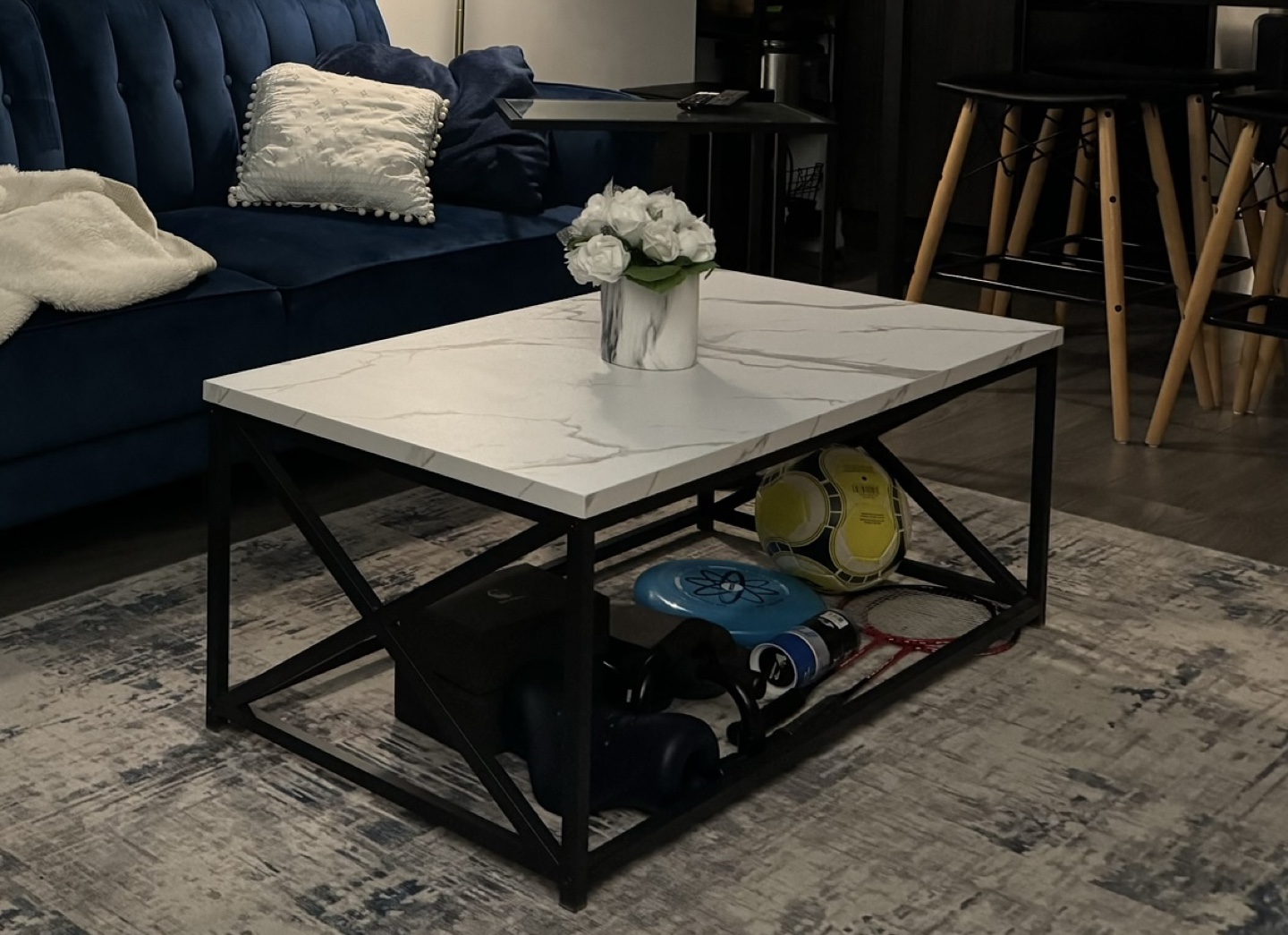 Modern Coffee Table - White Marble Top & Black Metal Frame - photo 4