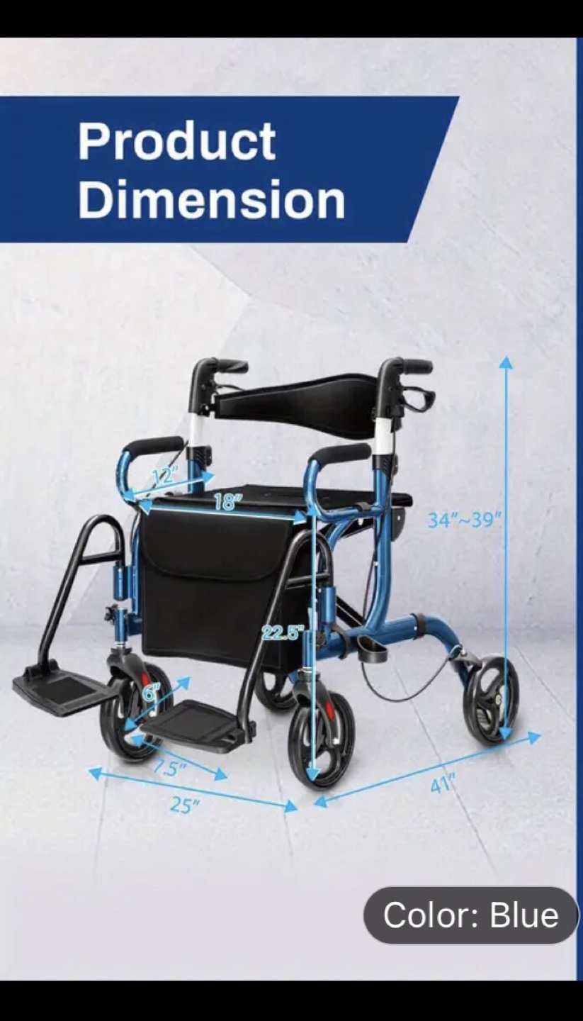 Lifezeal 2-in-1 Rollator Walker Wheelchair - Blue - photo 5