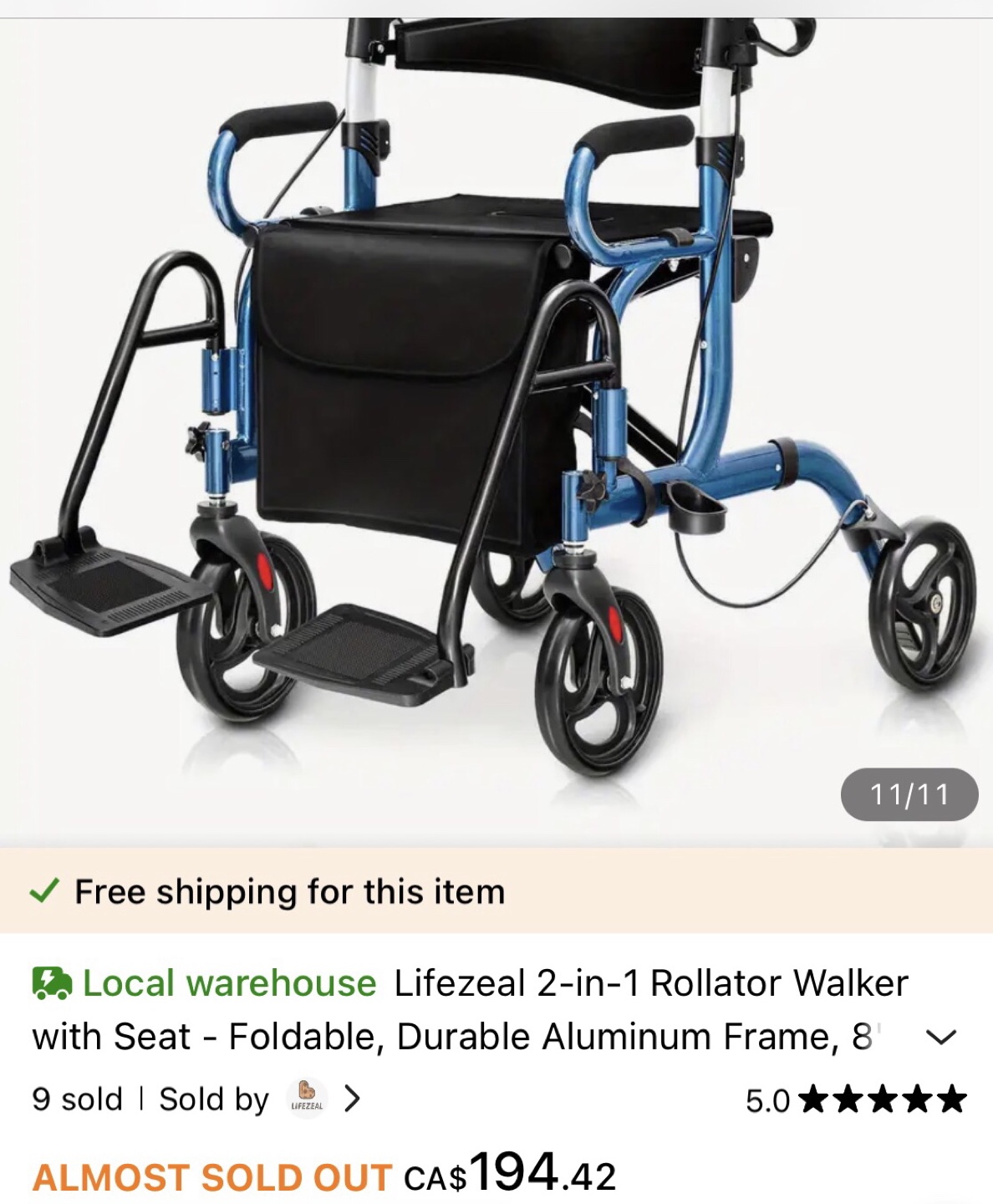Lifezeal 2-in-1 Rollator Walker Wheelchair - Blue - photo 4