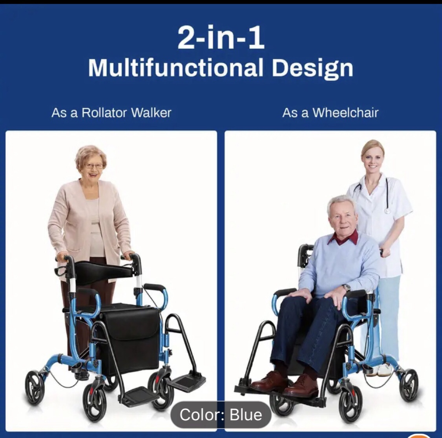 Lifezeal 2-in-1 Rollator Walker Wheelchair - Blue - photo 3