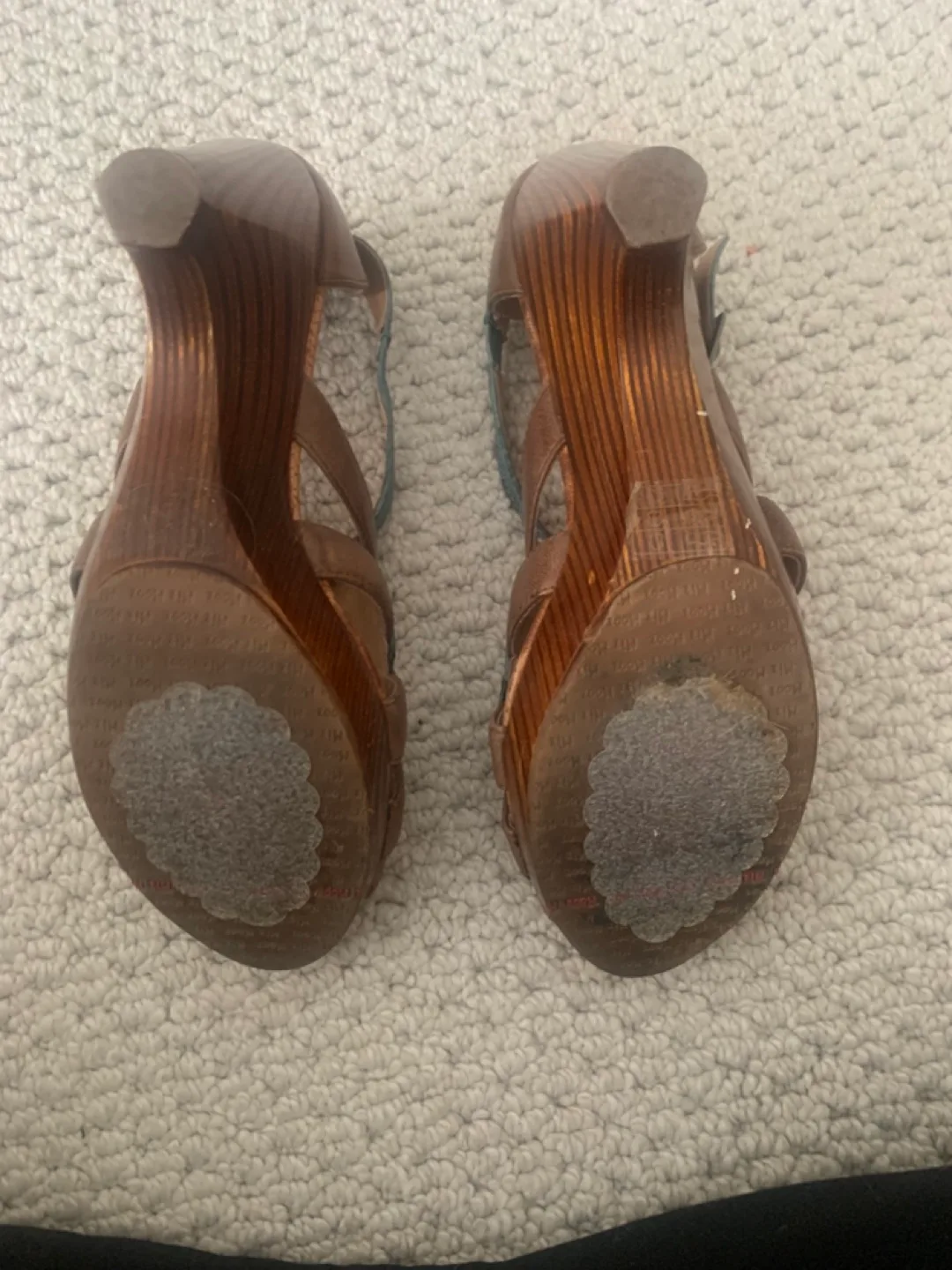 Miz Mooz Brown and Teal Leather Wedge Sandals image indicator(5)