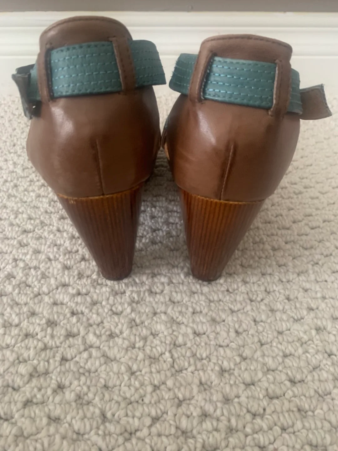 Miz Mooz Brown and Teal Leather Wedge Sandals image indicator(4)