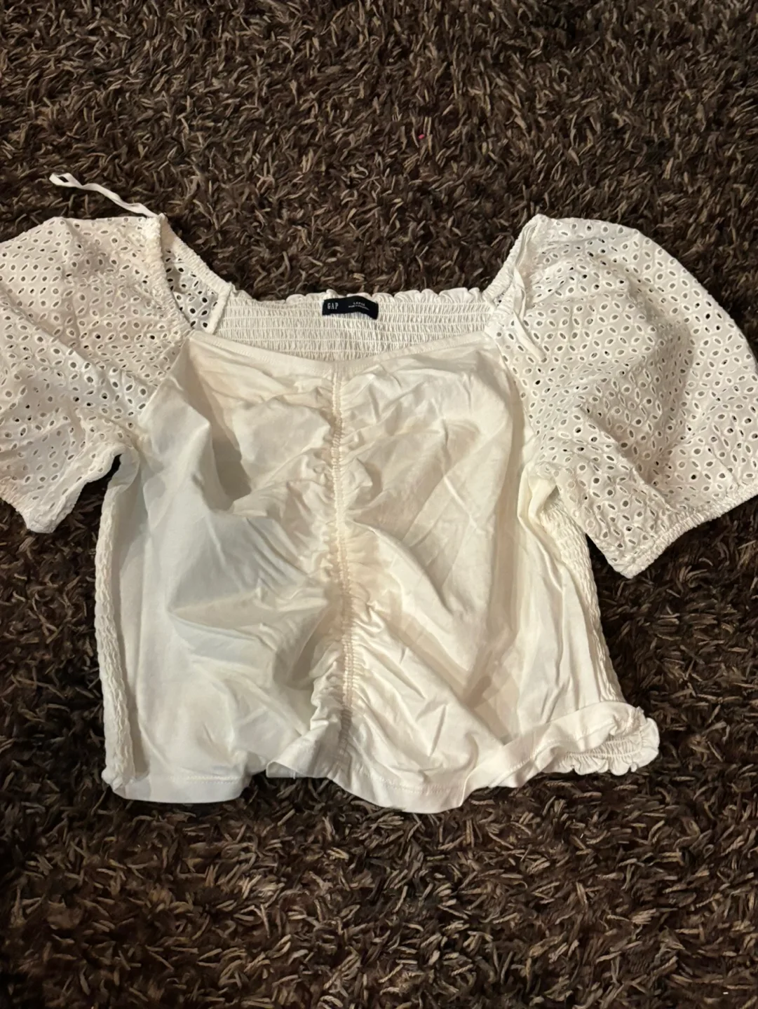 GAP Women's White Eyelet Puff Sleeve Crop Top thumbnail