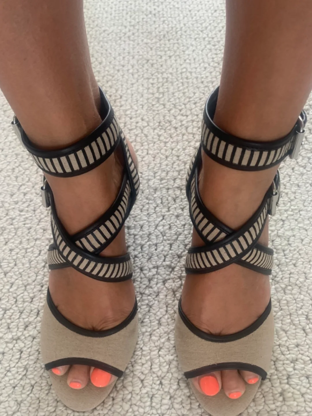 Nine West Women's Beige and Black Wedge Sandals thumbnail