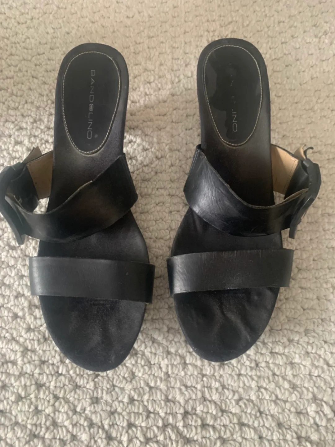 Bandolino Black Leather Wedge Sandals thumbnail