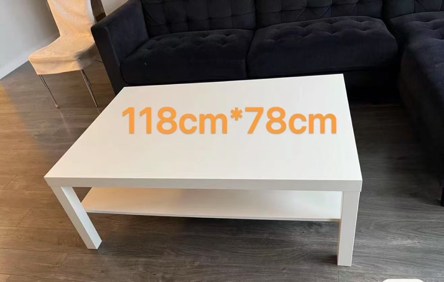 White Coffee Table with Shelf - 118cm x 78cm