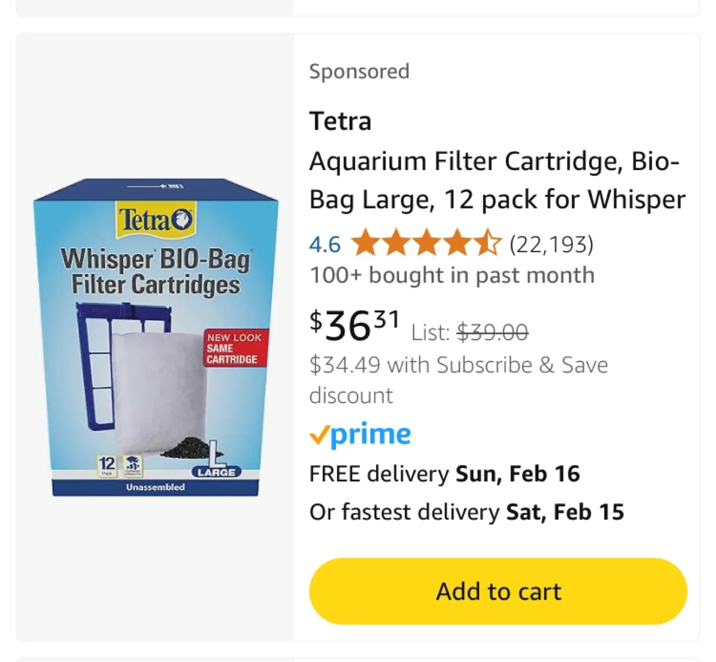 🧡New Tetra Whisper BIO-Bag Filter Cartridges Large 12 Pack image indicator(5)