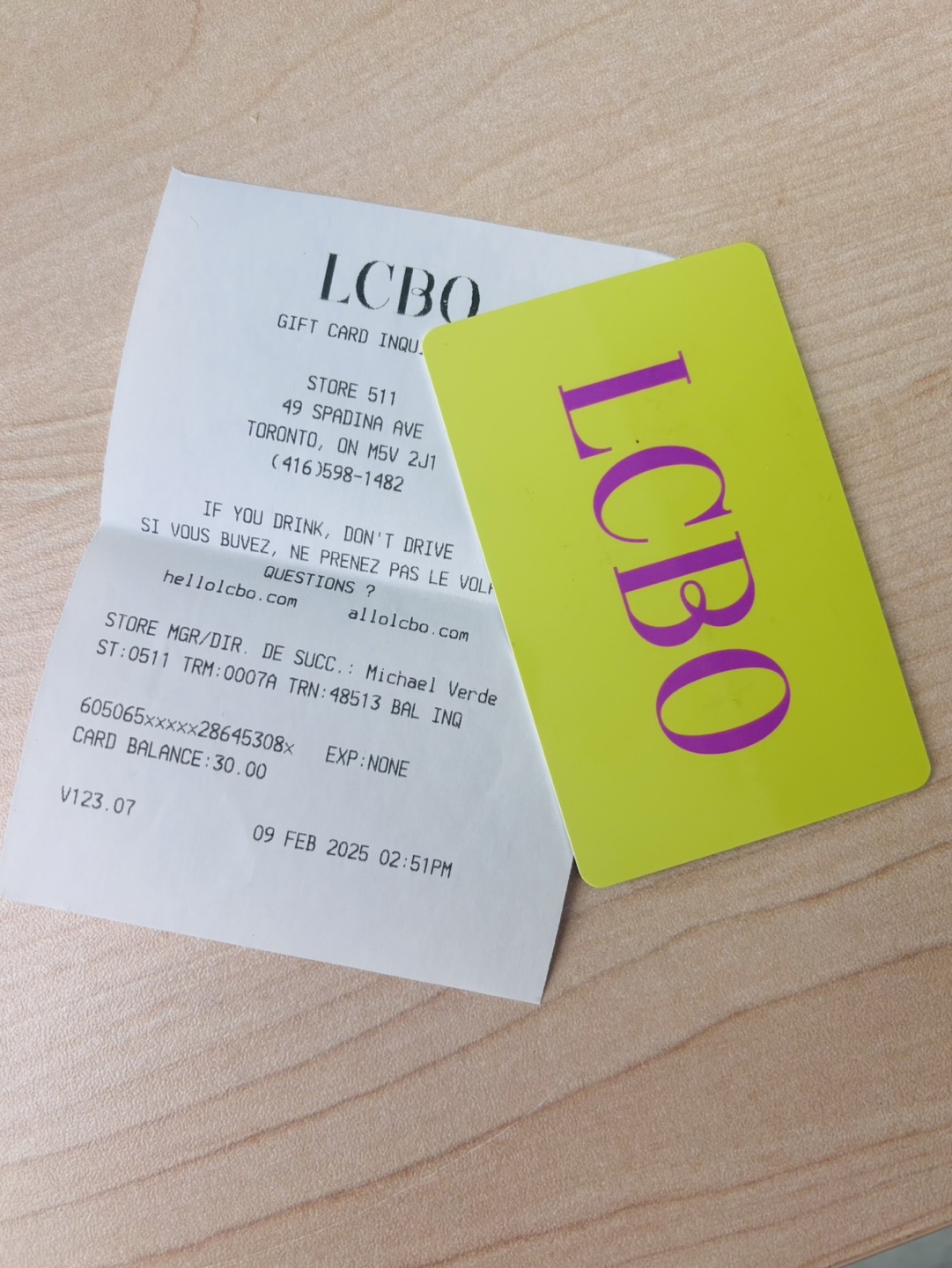 LCBO Gift Card - $30 Balance