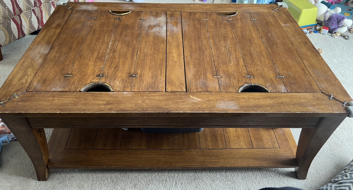 Vintage Wooden Coffee Table with Lift-Top and Storage